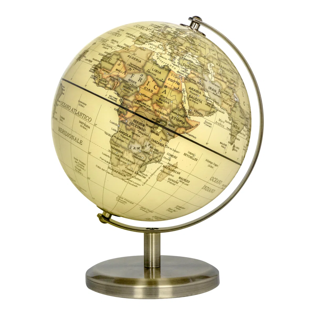 Exerz Mappamondo Antico 14cm Mappa Italiana Supporto Metallo Bronzo | Compatto per scrivania studio e libreria con finitura ideale per bambini adulti casa ufficio e regali Globo Terrestre Antico