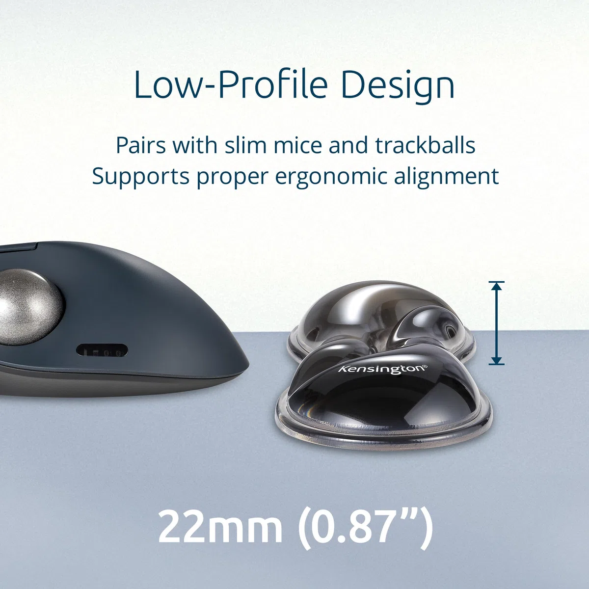 Kensington Slim Duo Tappetino Poggiapolsi per Mouse e Trackball, Fornisce Supporto Ergonomico, Compatibile con Mouse e Trackball a Basso Profilo, 192 x 72 x 22 mm, Nero/Grigio (K62438WW)