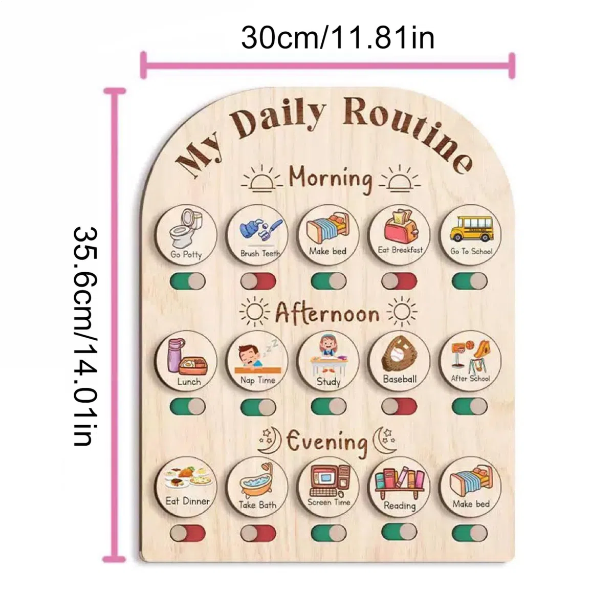 Generico Visual Schedule for Kids, Wooden Daily Schedule Board, Educational Toy Planner, Durable Wood Design, Morning Routine, School Supplies, Preschool, Childhood Learning, 35.6x30x3.8cm