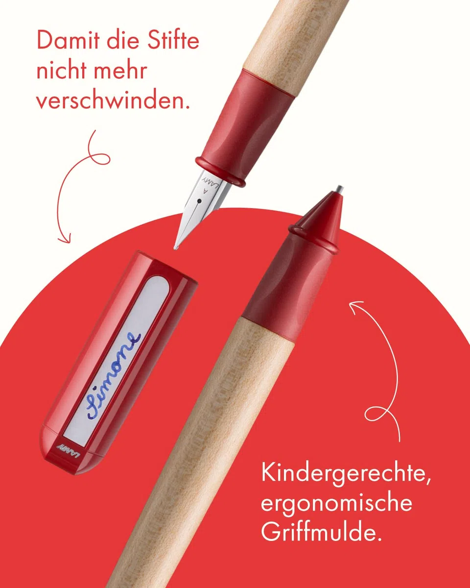 Lamy abc - Set per imparare a scrivere, in confezione regalo, 1 penna stilografica per bambini con penna per principianti e 1 matita, impugnatura antiscivolo, cappuccio e cubo in plastica