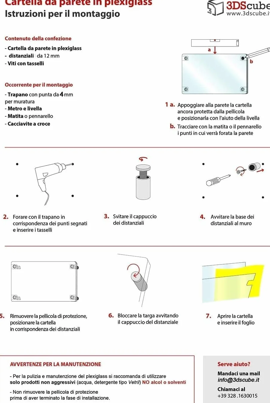n.4 Espositore in plexiglass da parete a tasca apribile, porta avvisi e depliant formato A6 orizzontale 15x10,5 cm, con di distanziali in alluminio spazzolato, per annunci, locandine, orari negozi