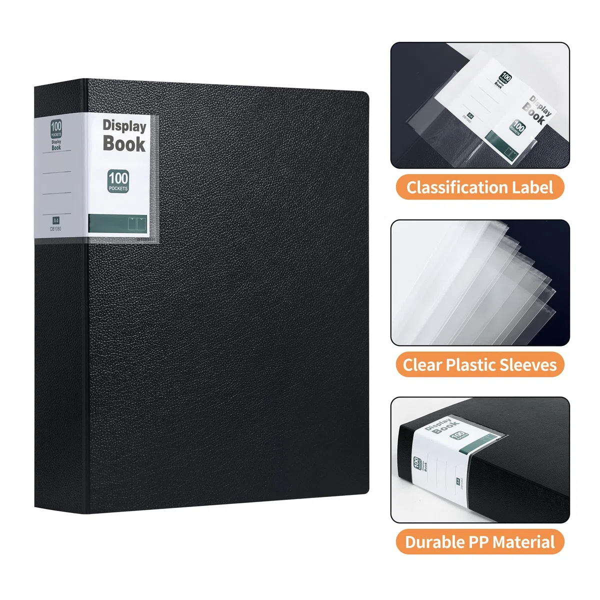 DONGLI 2 Pezzi Portalistino A4, Portalistini Display Book con 100 Buste Trasparenti(Nero)