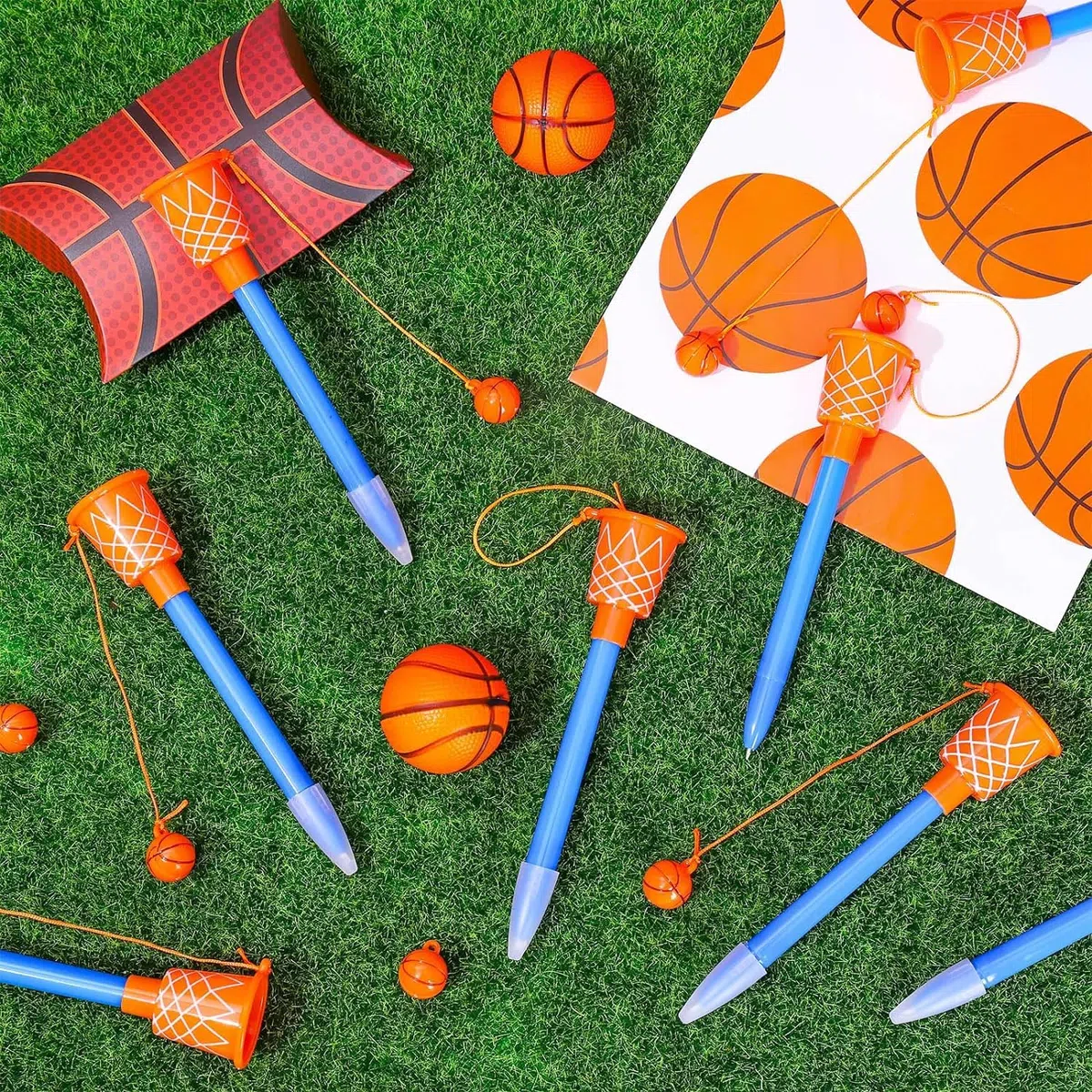 LATERN 24 Pezzi Penna a Sfera da Basket con Cerchio, 14CM Penne a Inchiostro Blu da Basket Penne a Punta Fine da 0,7mm Penne da Scrittura con Impugnatura Morbida per Studenti Festa Forniture