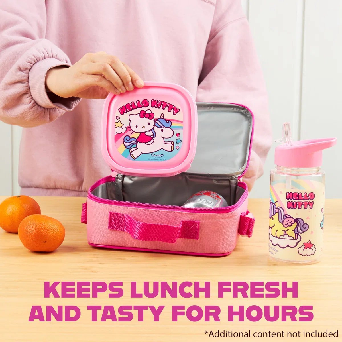 Get Trend Hello Kitty Borsa Porta Pranzo Bambini Set 3 Pz con Senza BPA Porta Merenda 400ml Borraccia Borsa Termica Viaggio Picnic Scuola (Hello Kitty)