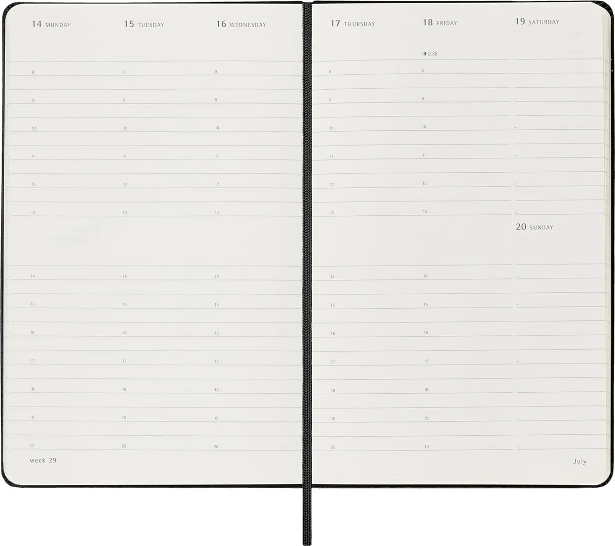 Moleskine Weekly Planner, Agenda Settimanale Verticale 12 Mesi 2025, Copertina Rigida e Chiusura Elastica, Colore Nero, Formato Large 13 x21 cm