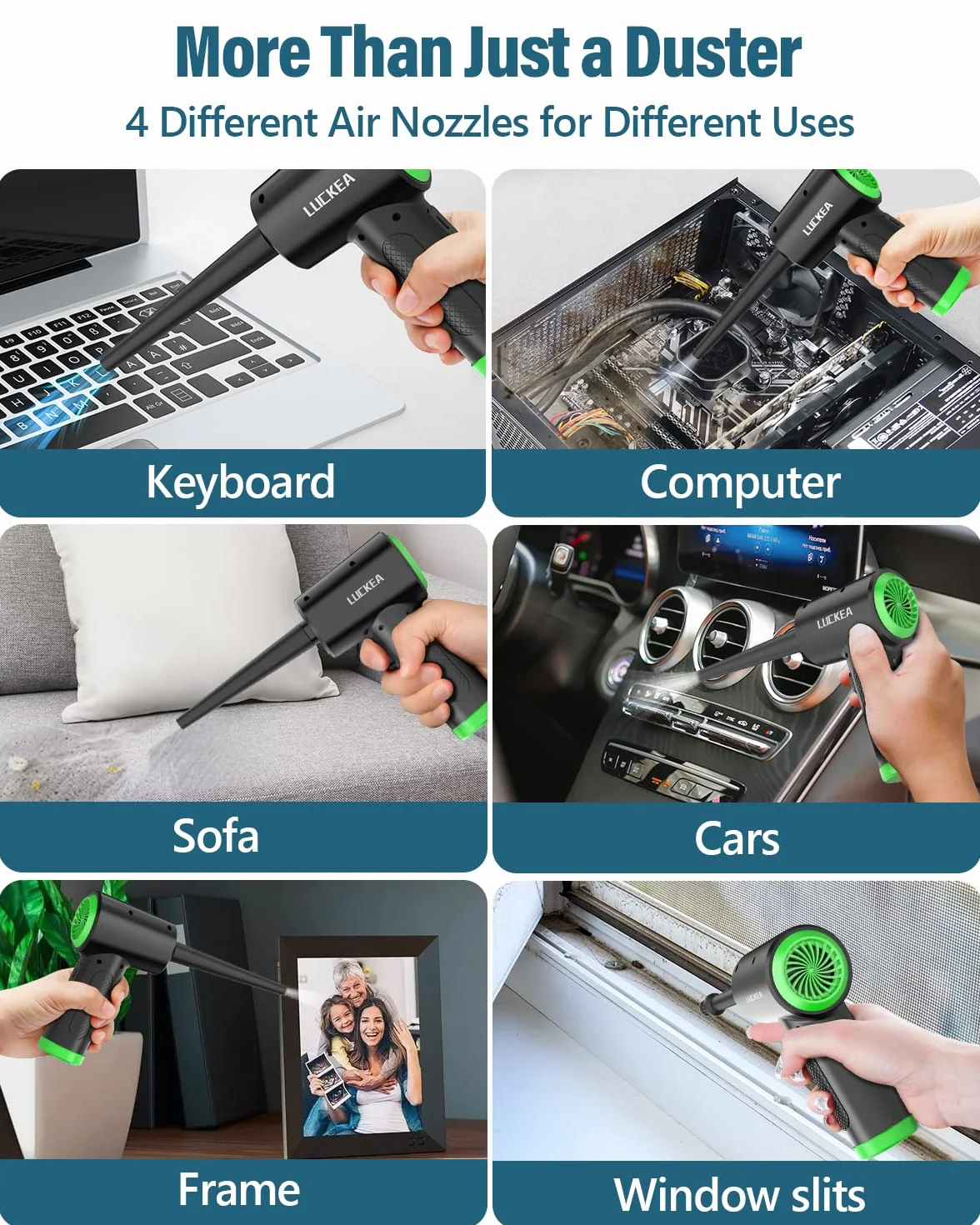 LUCKEA Elettrico Rimuovi Polvere Aria Compressa Senza Fili - 3 Velocità Compressore Aria Portatile Set di Pulizia per Computer, Laptop, Auto, Apparecchiature da Ufficio