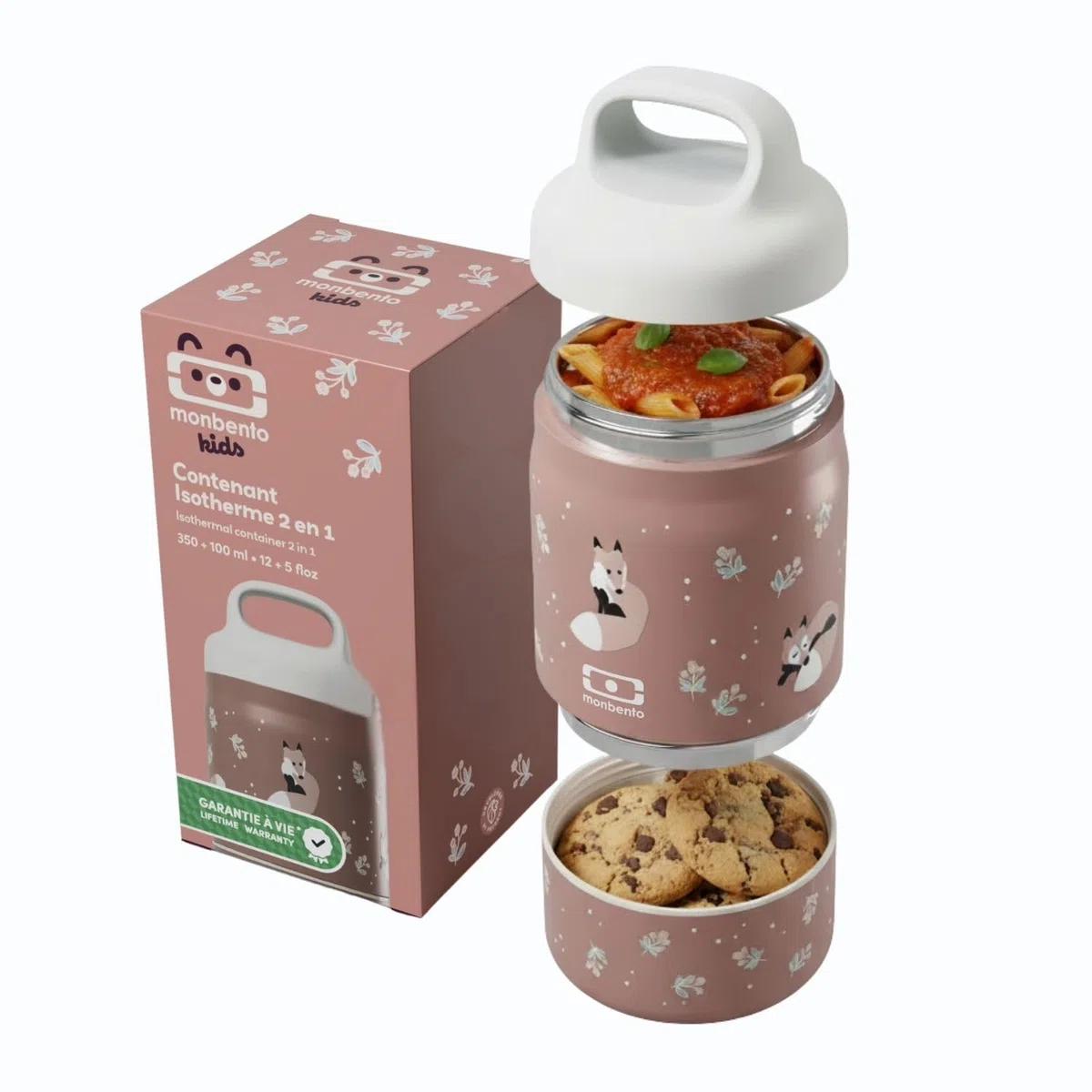 monbento - Lunch Box Bambini Termica Handy Cannella Fox - Porta Pranzo 500 ml a 2 Livelli - Bento in Acciaio Inox 2-in-1 Mantiene Caldo e Freddo - Senza BPA - Perfetta per Scuola e Gite