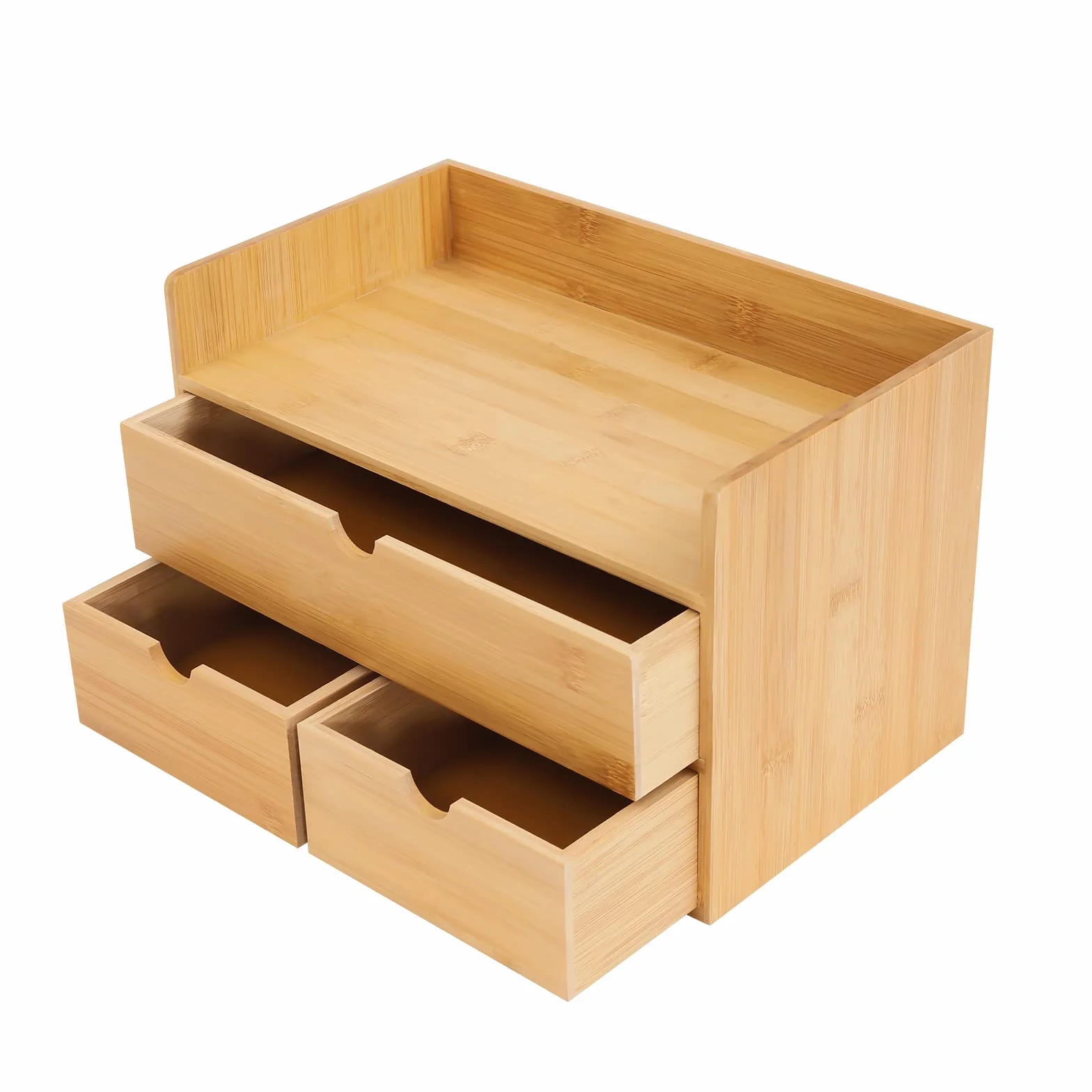 Organizzatore da tavolo con cassetti - In bambù - Mini comò - Scatola per il trucco con 3 cassetti - Per ufficio, soggiorno e camera da letto - Design monoblocco