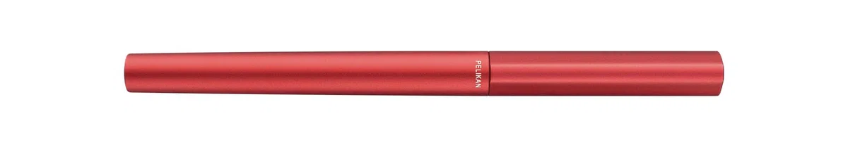 Pelikan Penna Stilografica INEO per Scuola e Ufficio, Design Minimalista, in Alluminio, Ricaricabile, in Astuccio Regalo di Metallo Sagomato, Sostenibile, Fusto Red Matt