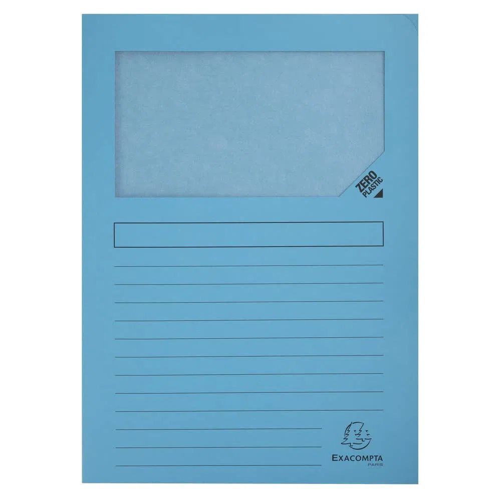Exacompta - Ref 50162E - Cartelline con finestrella, dimensioni 220 x 310 mm, adatte per contenere documenti A4, carta da 160 g/m², finestra trasparente per la visualizzazione dei documenti, blu