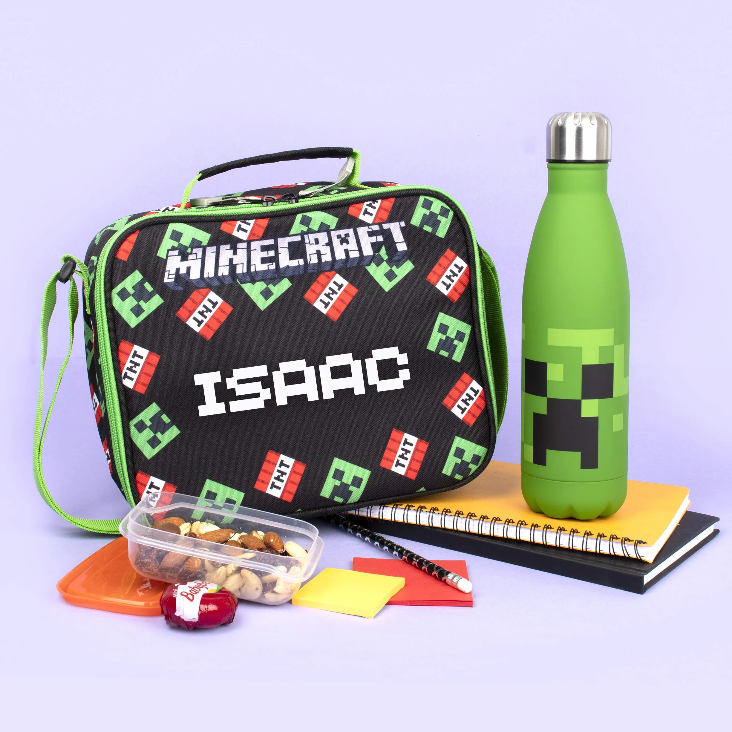 MINECRAFT - Borsa da pranzo personalizzata Scatola da pranzo per bambini - Merce ufficiale Borsa da pranzo isolata personalizzata per i fanatici