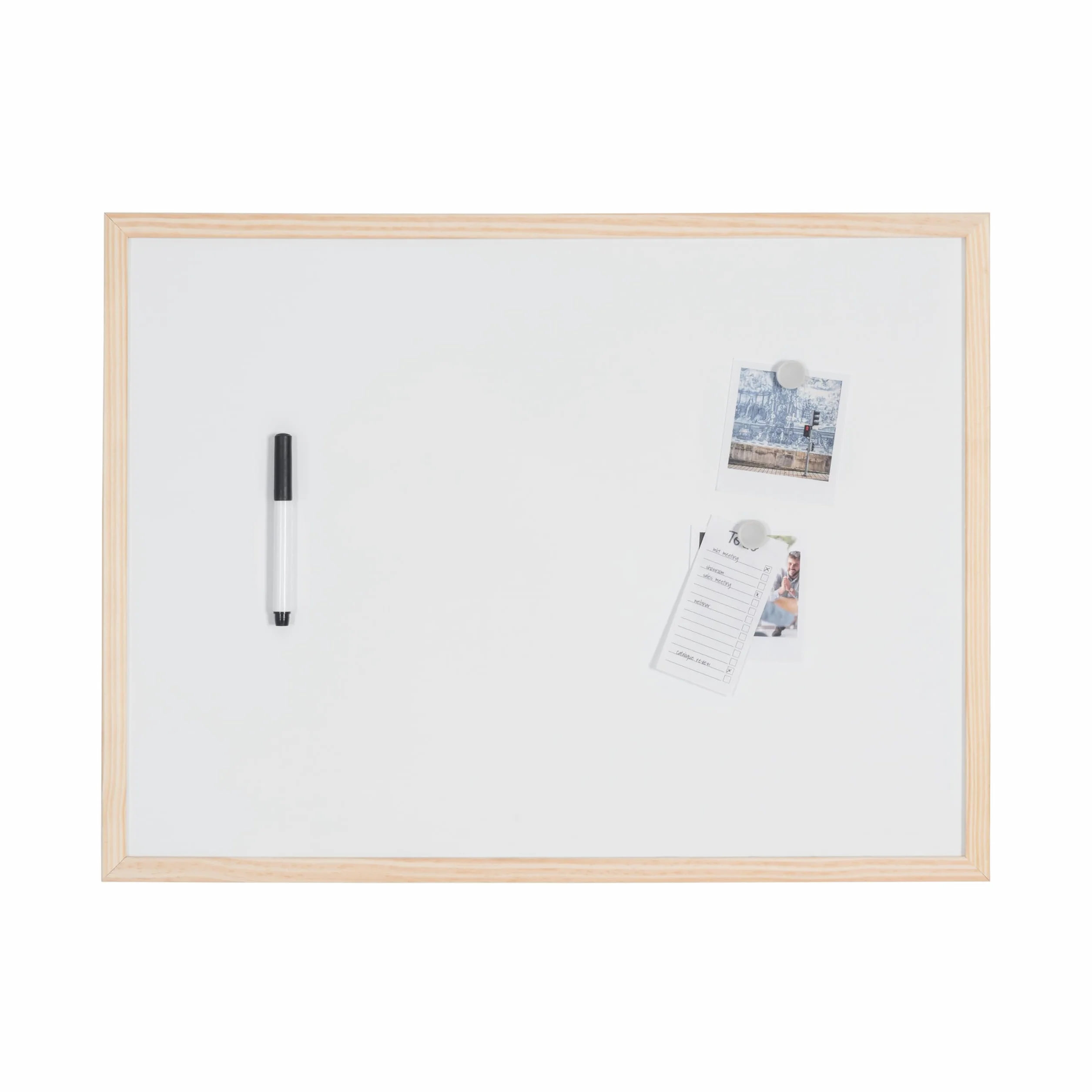 Bi-Office Lavagna Magnetica Bianca Basic Con Cornice In Legno, Superficie Speciale Cancellabile A Secco, 600 x 450 mm