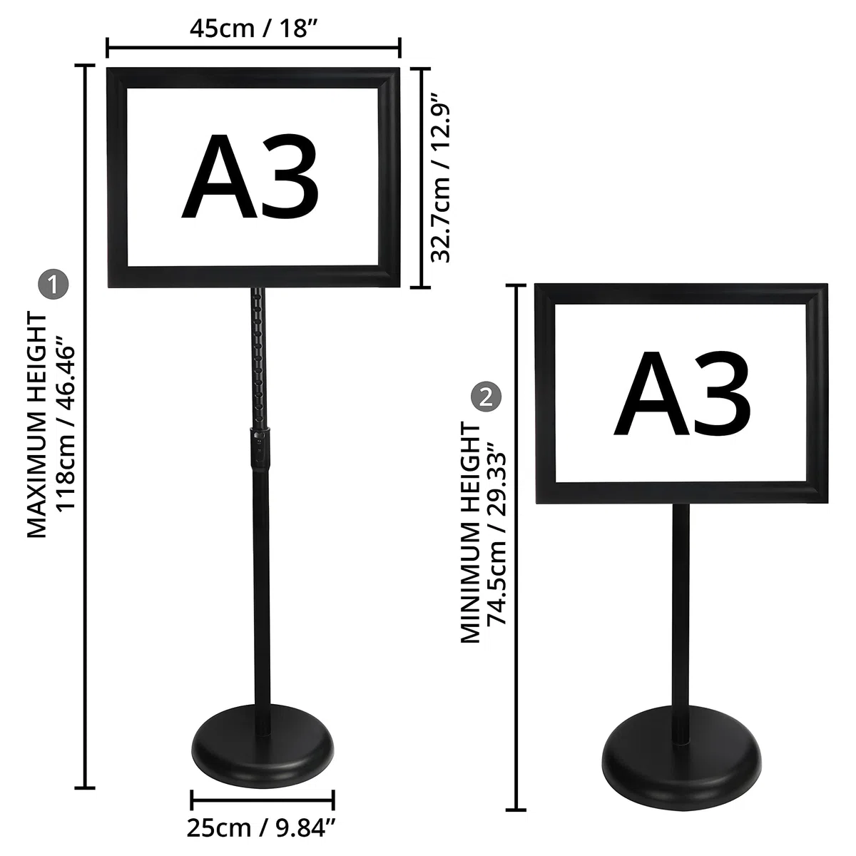 BELLE VOUS Espositore A3 Poster Board Nero - Espositori per Negozi Piedistallo in Alluminio - Espositore da Terra Porta Avvisi Verticale e Orizzontale per Matrimoni, Attività e Porta Menu Ristorante