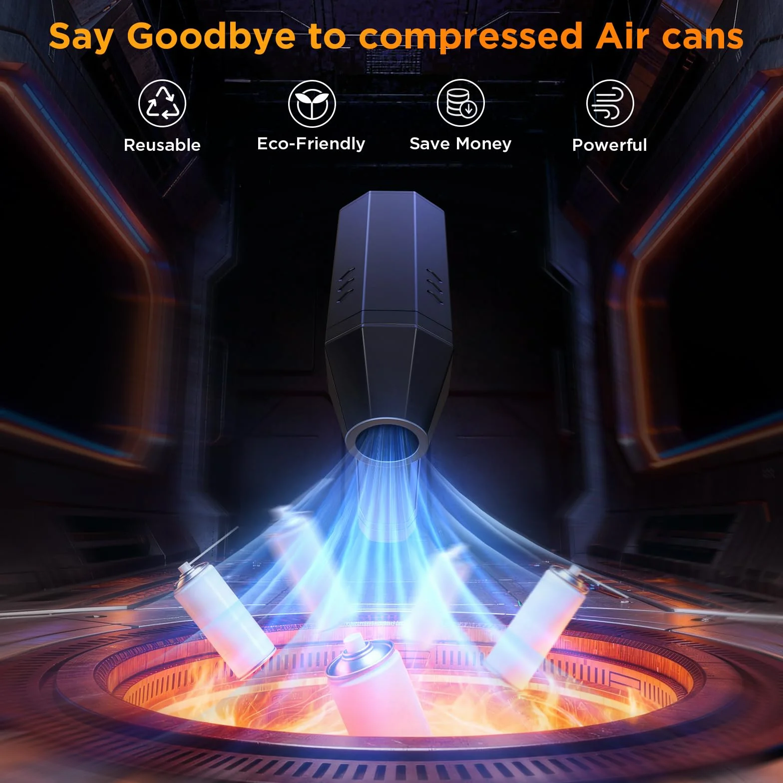 Aria Compressa Elettrico con Luce LED, 3 Velocità 150000 RPM Air Duster, 6000 mAh Mini Soffiatore a Batteria, Compressore Aria Portatile per la Pulizia del PC, Divano, Tastiera, Auto (nero)