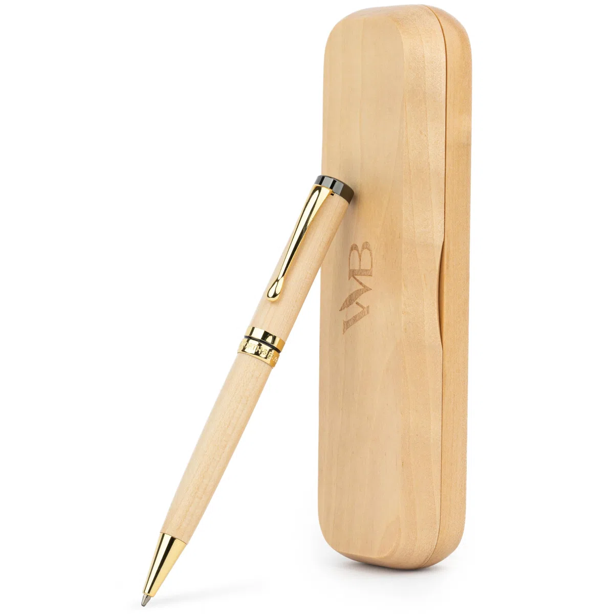Wordsworth and Black Ballpoint Pen Set - Penna di lusso mozzafiato in bambù acero, finitura oro, ricaricabile, miglior penna per uomini & donne, ricarica d'inchiostro