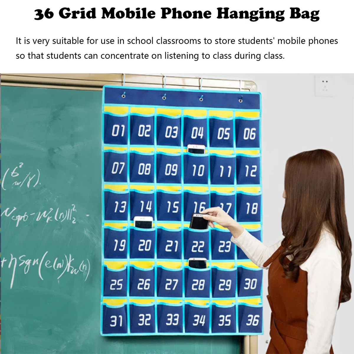 Sacchetto Immagazzinaggio Dell'Aula Telefono Cellulare Borse Parete Numerate Telefono Stoccaggio Ufficio Mobile Appeso Organizzatore Parete Supporto Multifunzionale Con 4 Ganci
