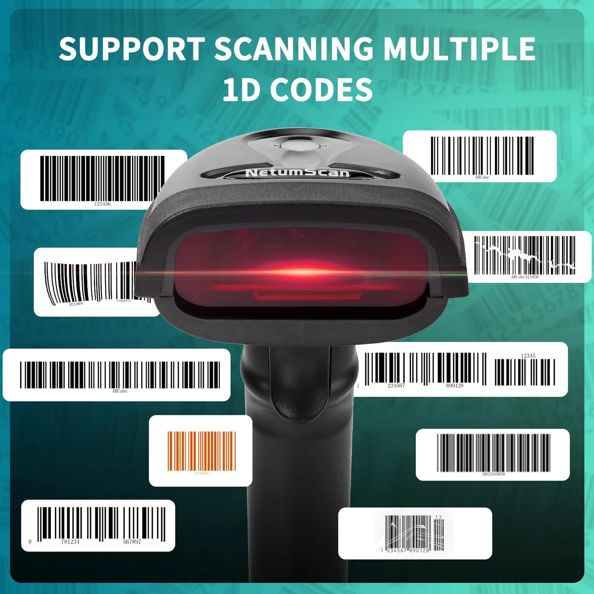 NetumScan Wireless Barcode Scanner 2 in 1 (2.4G Wireless & USB Wired) Lettore 1D Bar Code Portatile USB Ricaricabile per Computer Mac Laptop 1698W
