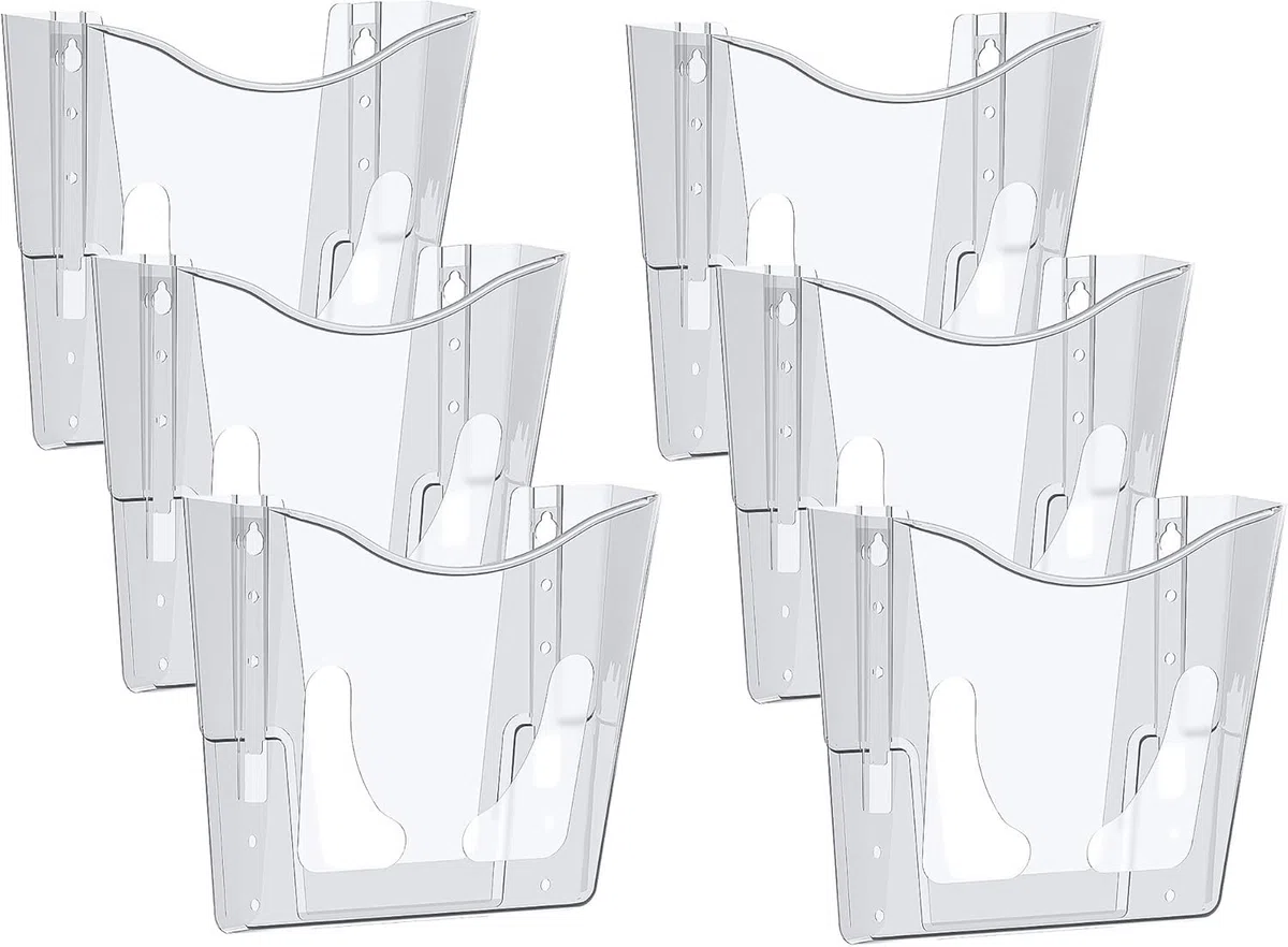 Deflecto Portariviste da parete, formato A4, perfetto per cartelle, cartelle, posta e opuscoli, trasparente, per casa e ufficio, con elegante design verticale