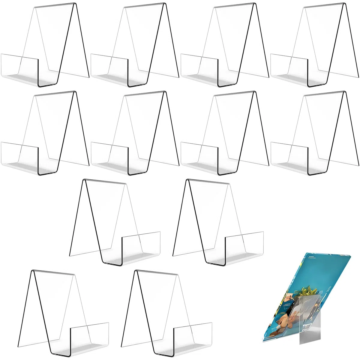 12 Pièces Porte-Livres Acrylique Transparent Léger et Résistant, Présentoir en Facile Nettoyer pour Poster, Albums Photos, Menus, Magazines, Carnets, Œuvres Art, Brochures, Tablettes et Téléphones