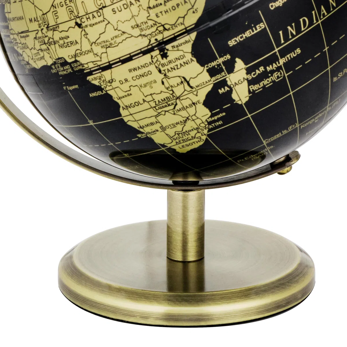 Exerz Mappamondo Nero e Oro 14cm, Mappa in Inglese,Mini Globo Geografico Educativo con Arco e Base in Bronzo, Elegante Decorazione e Strumento Didattico