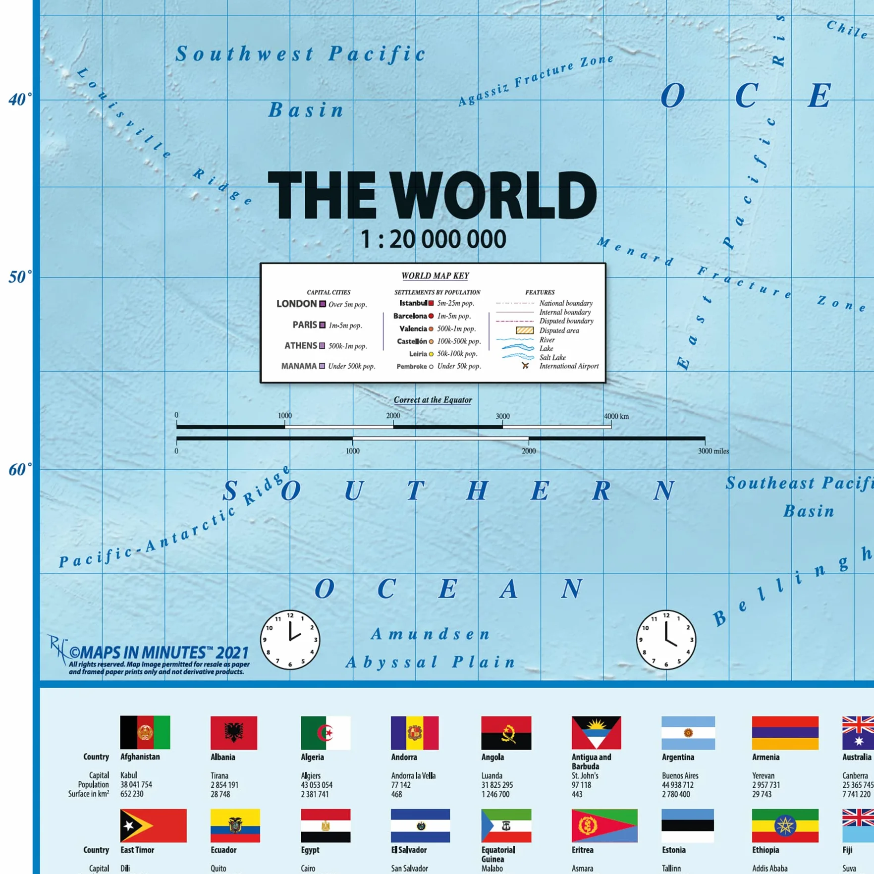 Close Up Poster XXL Mappa del Mondo con Bandiere - Versione attuale (140cm x 100cm) - in Inglese