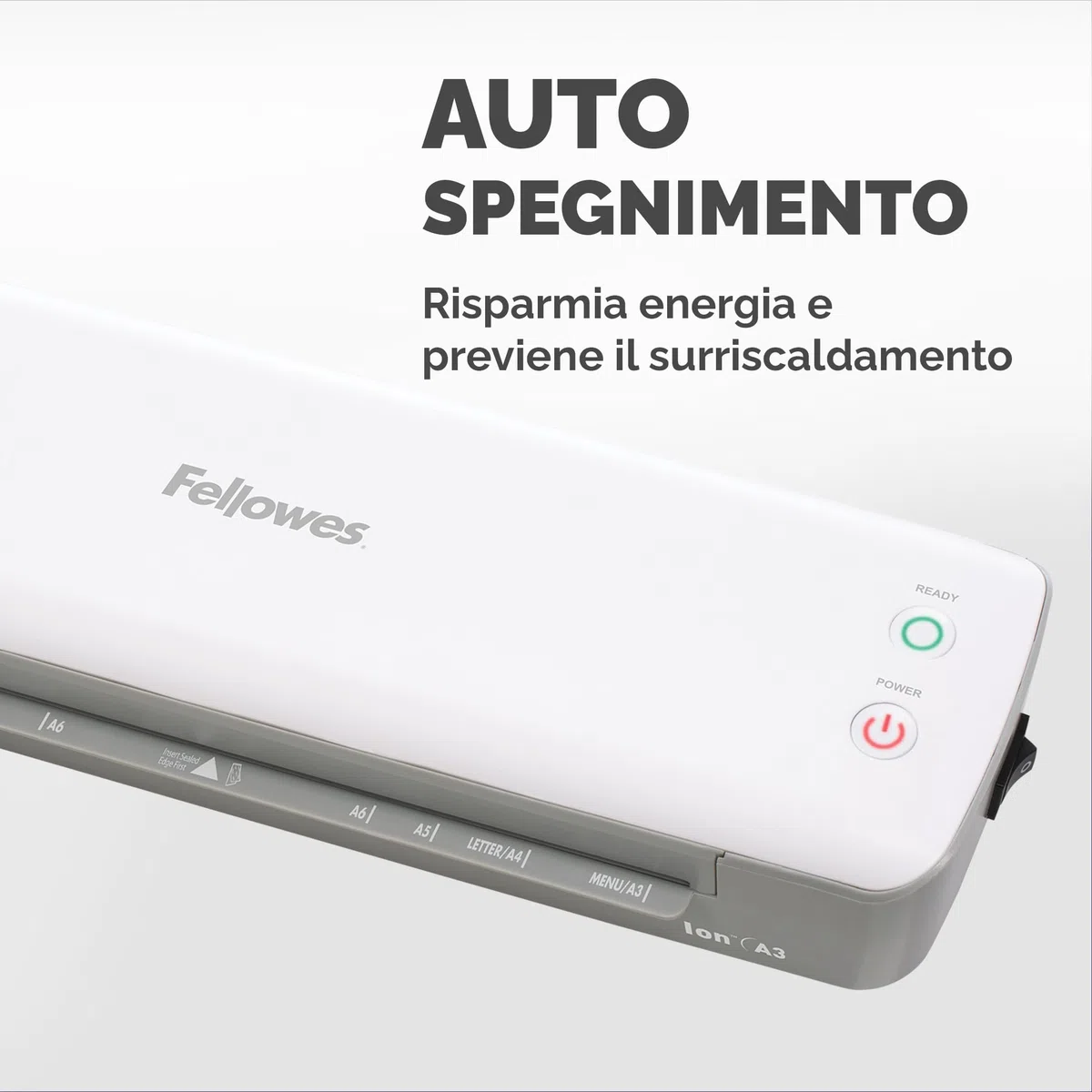 Fellowes plastificatrice Ion A3, formato A3, fino a 125 micron, per casa e ufficio, plastificatrice con leva di sblocco e modalità riposo, riscaldamento in 4 minuti, incluso starter pack di 10 pouches