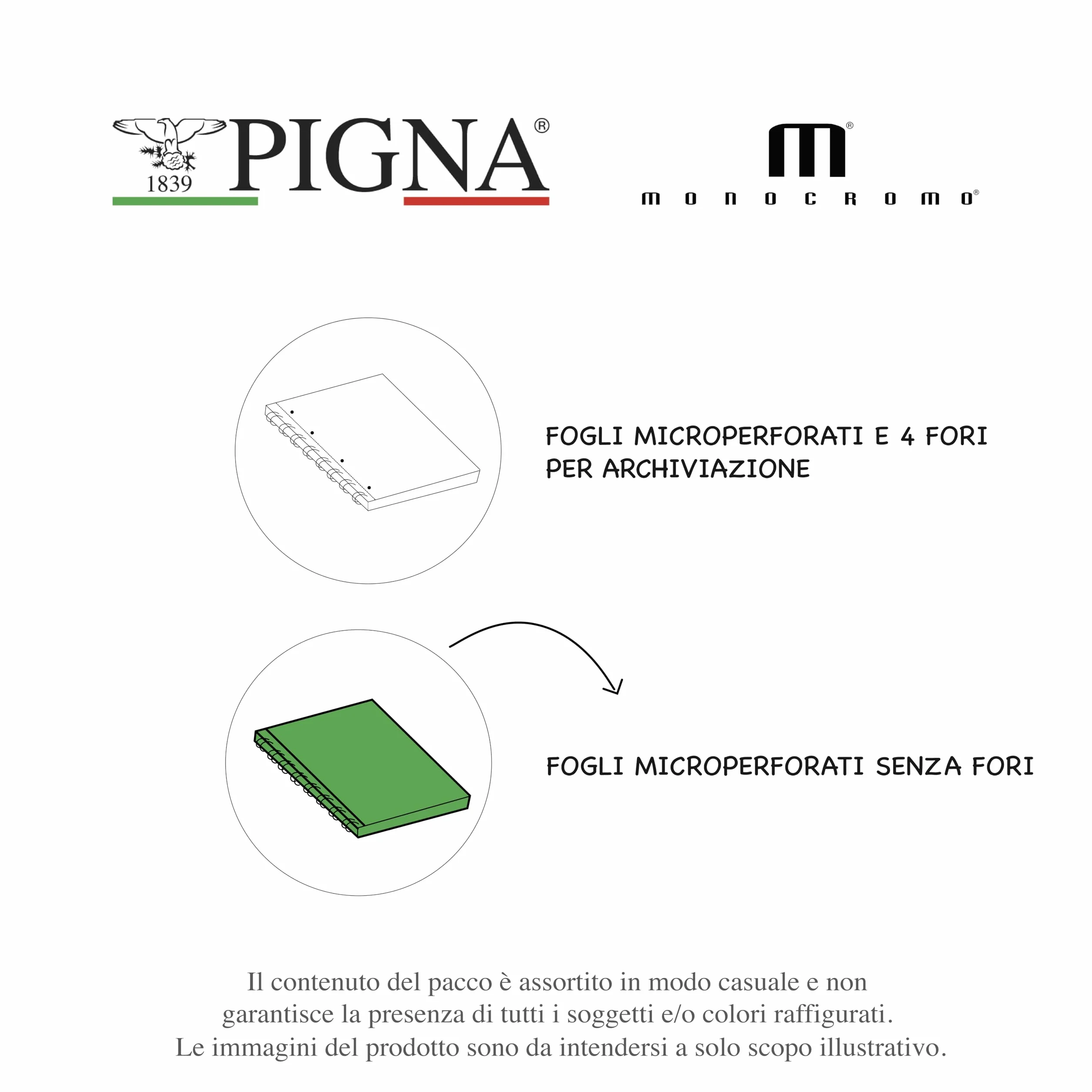 Pigna - Confezione 5 pezzi Quaderni A5 spiralati MONOCROMO FLUO PPL,quadretti 5mm