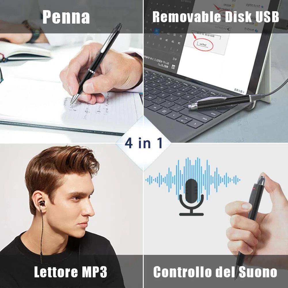 H+Y 16 GB Penna Registratore Vocale Portatile con 192 ORE di Registrazione, Attivazione Vocale di Registratore Vocale Spia per Meetings, Lezioni, Conferenze, Interviste, USB, MP3