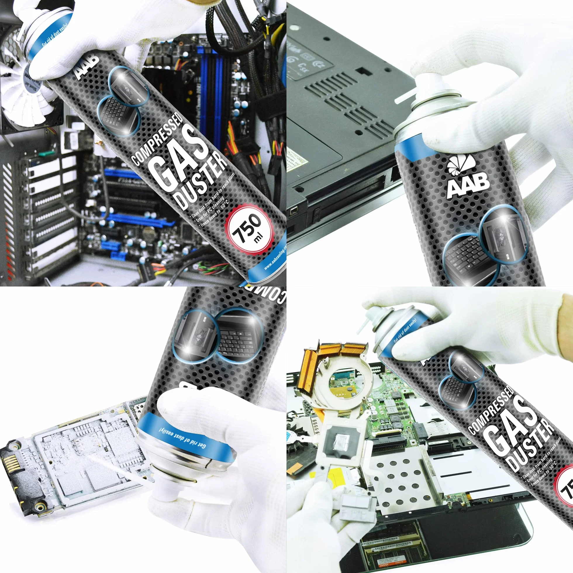 2x AABCOOLING Bomboletta d'Aria Compressa 750ml per Pulire Accessori PC, Tastiera, Stampanti, Televisioni, Fotocamere, Spray Contatti con Tubo di Estensione, Rimozione di Polvere