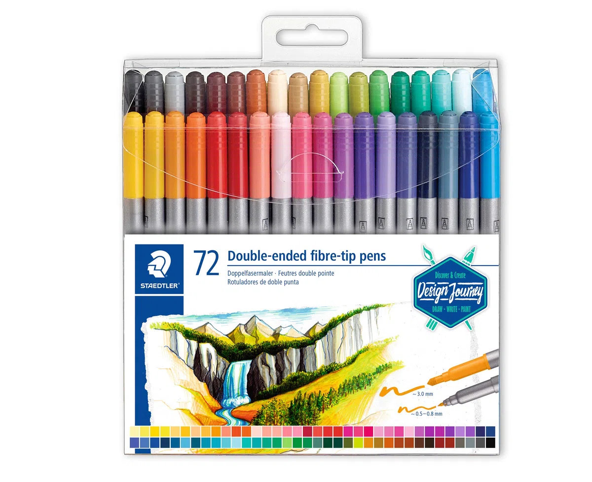 Staedtler - Set 72 Pennarelli Doppia Punta Sintetica Resistente e Precisa, Pennarelli Punta Grossa e Punta Fine per Tratti Sottili e Larghi, Brush Pen Pennarelli ad Acqua, Cancelleria Scuola e Ufficio