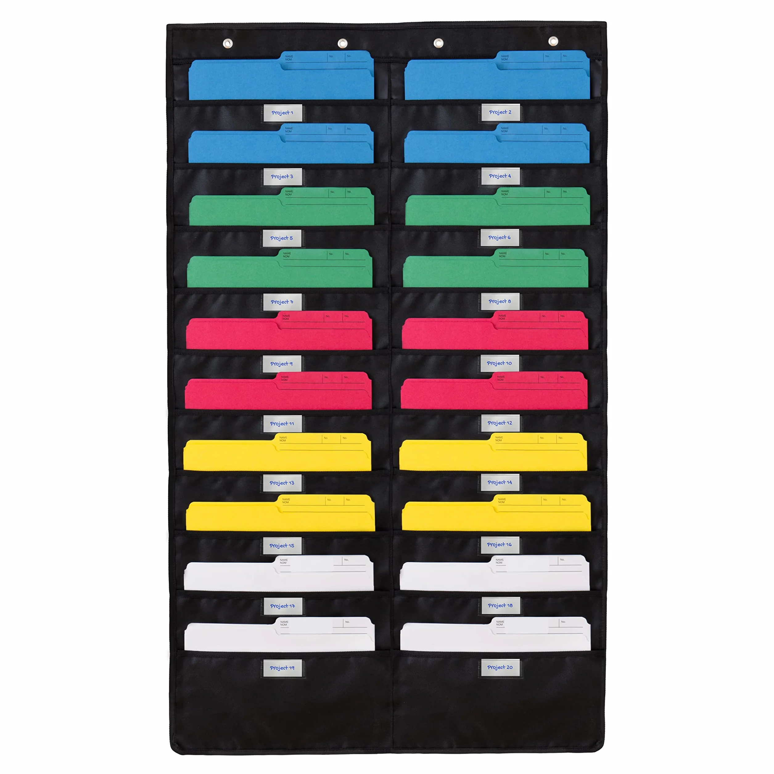 WallDeca Portariviste da Parete con 20 Tasche Formato A4 ed Etichetta Identificativa – Portadocumenti per Uffici, Casa, Scuola con 3 Ganci Inclusi – Schedario Parete Nero (115 x 71 cm)