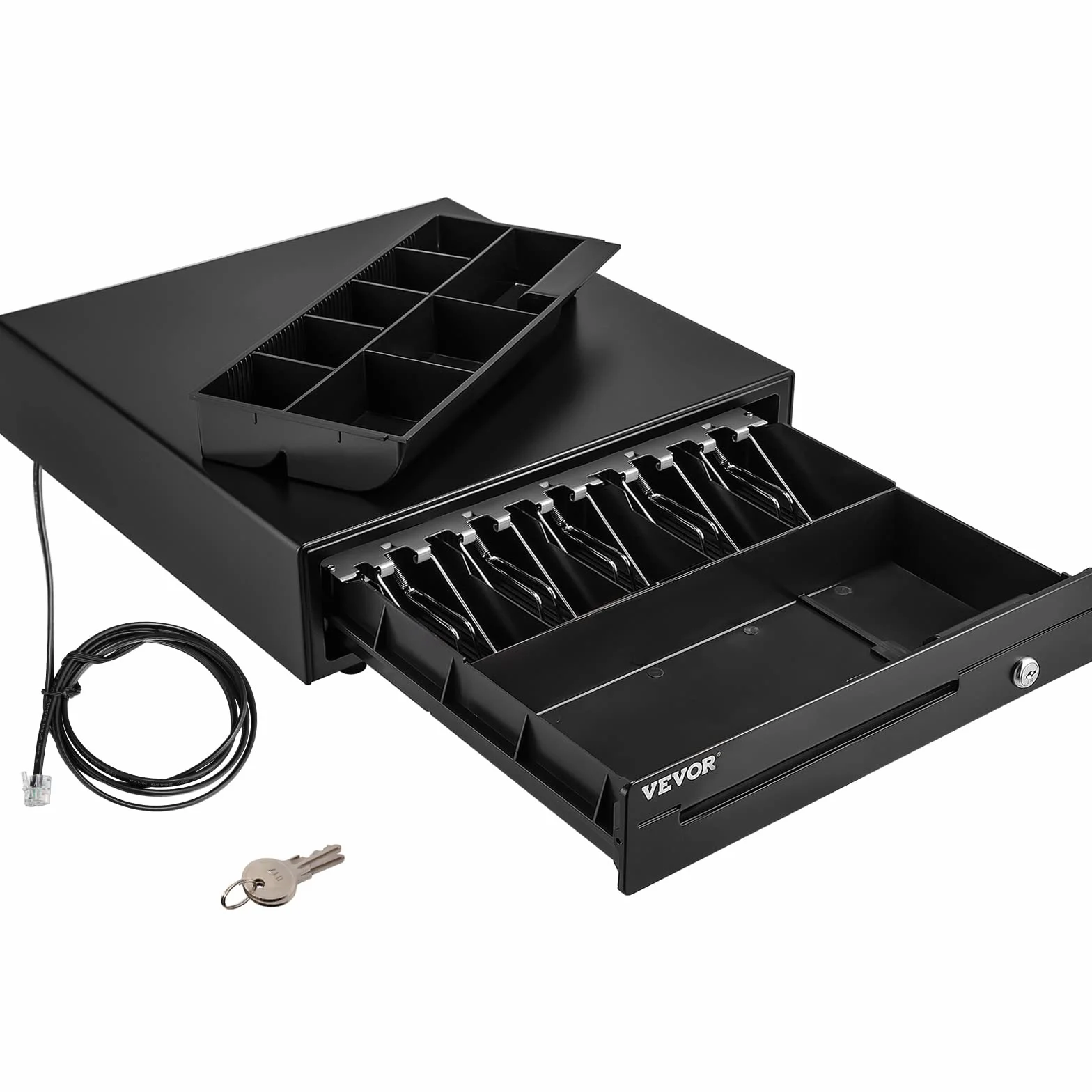 VEVOR Cassetto per Registratore di Cassa, Cassetto Portasoldi Apertura Automatico con 3 Metodi di Sblocco, Cassetta Portavalori con 5 Scomparti per Banconote e 8 per Monete, 41 x 42 x 10 cm (Nero)