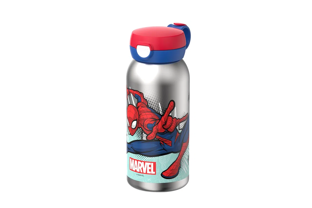 Mepal - Borraccia in Acciaio Inox con Tappo Flip Campus - Il Tappo si Apre con un Solo Clic - Adatta a Bevande Gassate - A Prova di Perdite - Coperchio Igienico - 600 ml - Spiderman