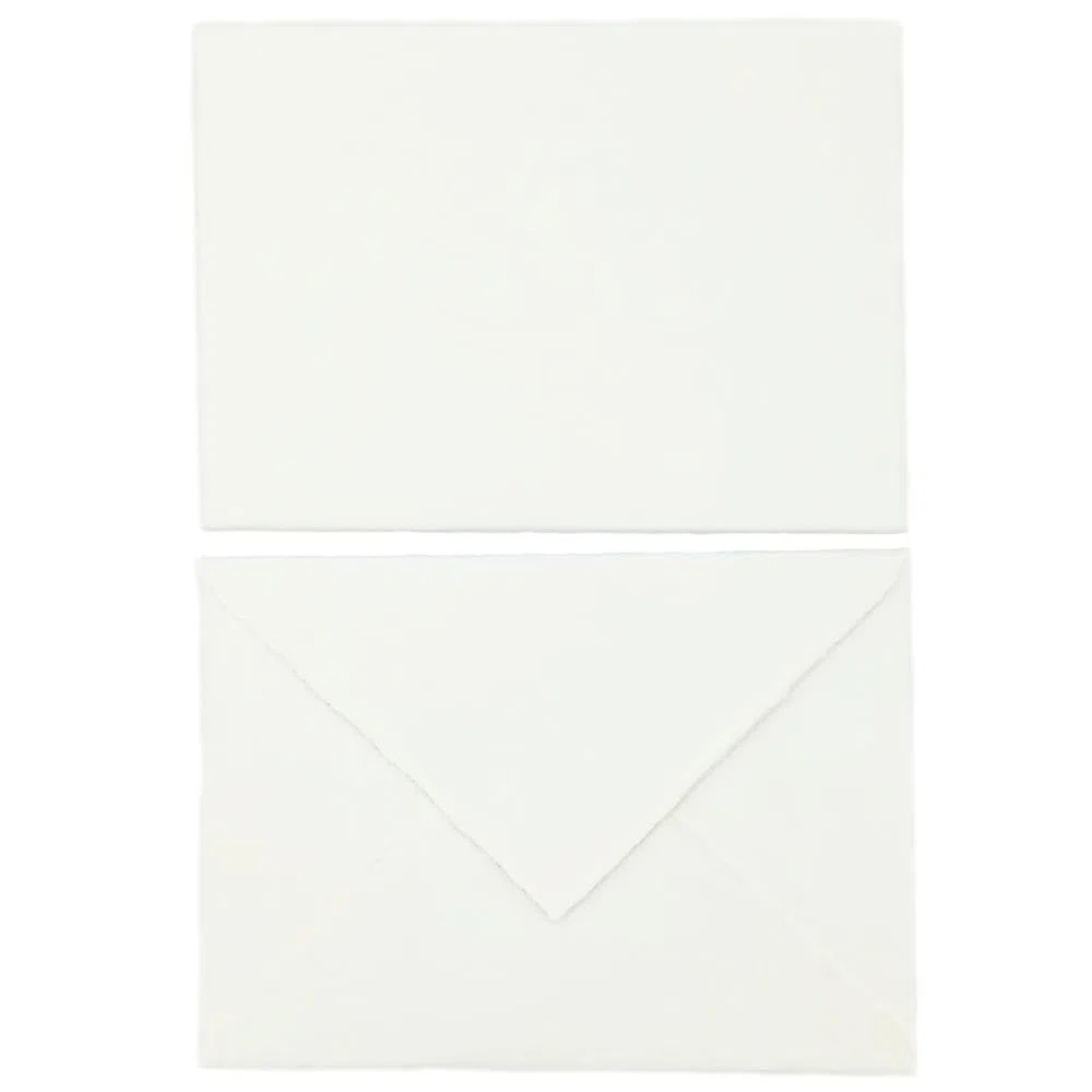 Buste in Carta Artigianale con Bordi irregolari, 13,5x18,5 cm, Confezione da 10, Made in Italy (Bianco)