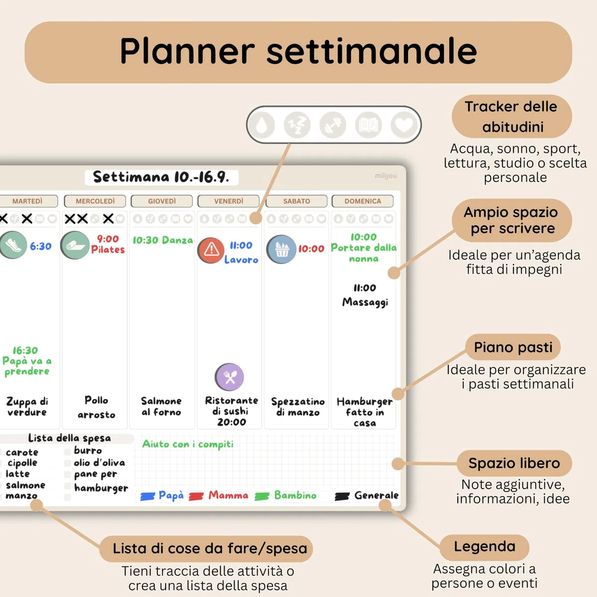 Calendario Magnetico da Frigorifero Formato A3 – Planner Mensile e Settimanale Cancellabile – 42 Adesivi per Eventi, 4 Pennarelli, 1 Gomma – Lavagna Magnetica – Tracker del Benessere