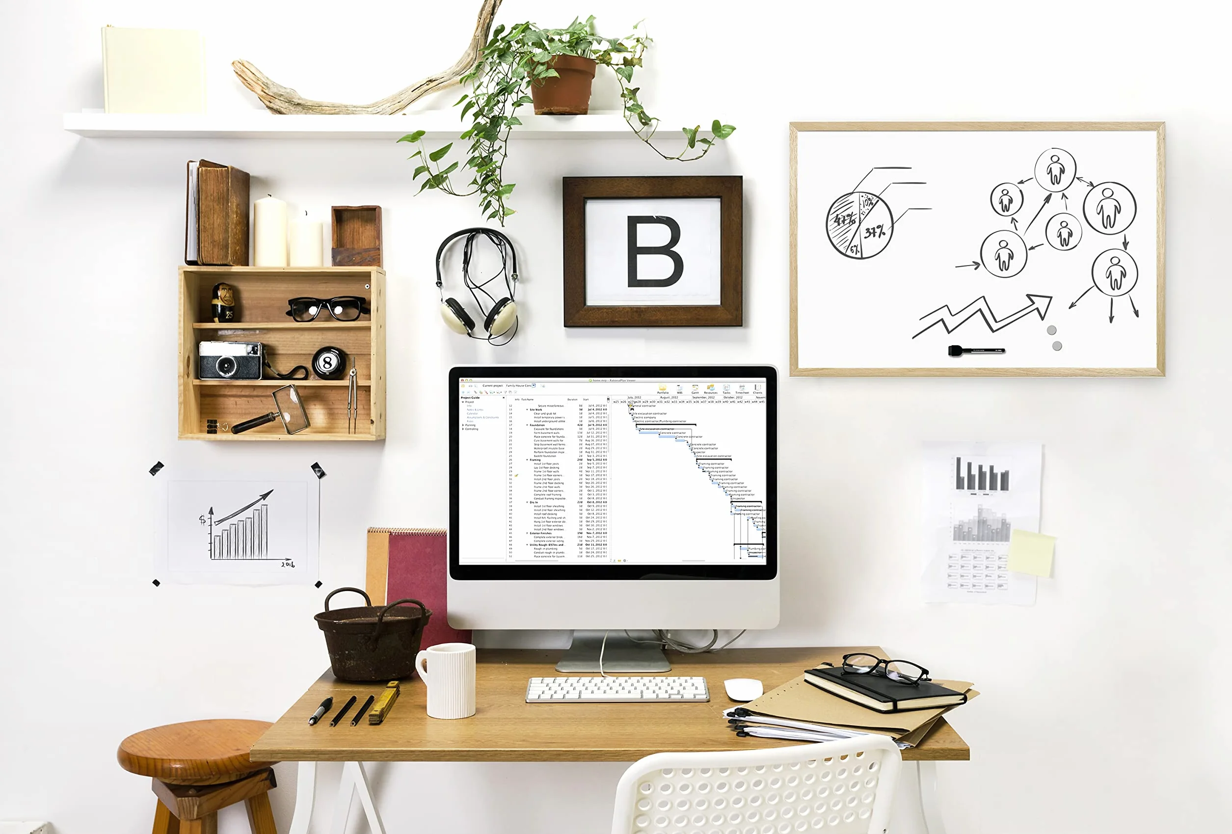 Bi-Office Lavagna Magnetica Bianca Basic Con Cornice In Legno, Superficie Speciale Cancellabile A Secco, 600 x 450 mm