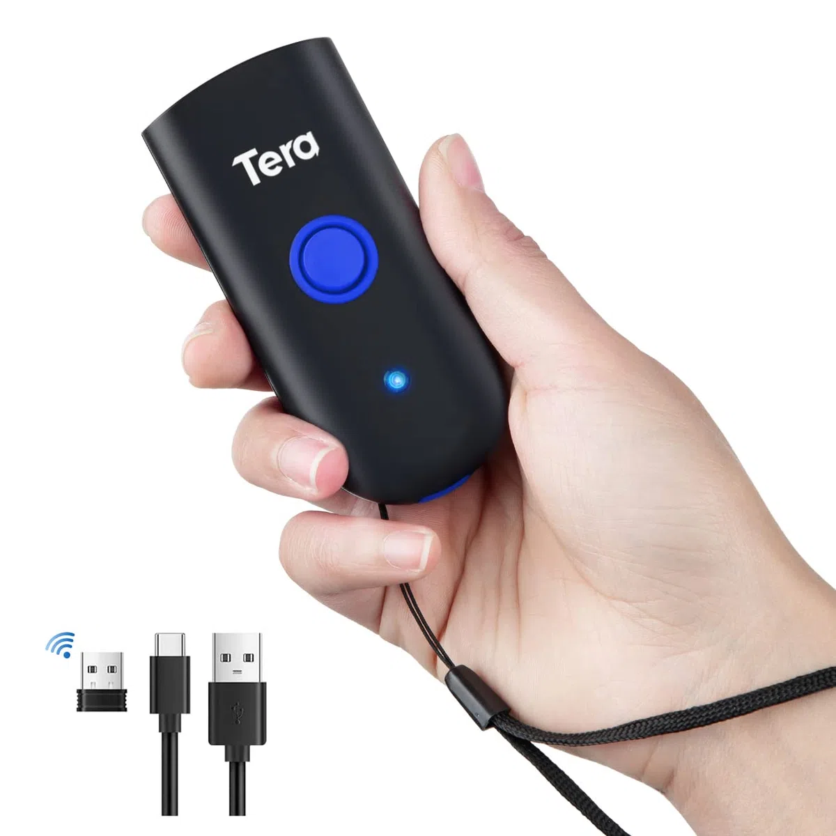 Tera Mini Bluetooth Barcode Scanner Portatile Lettore di Codici a Barre 3 in 1 Bluetooth e Cavo USB e Wireless 2.4G per 1D Barcodes, 1100L