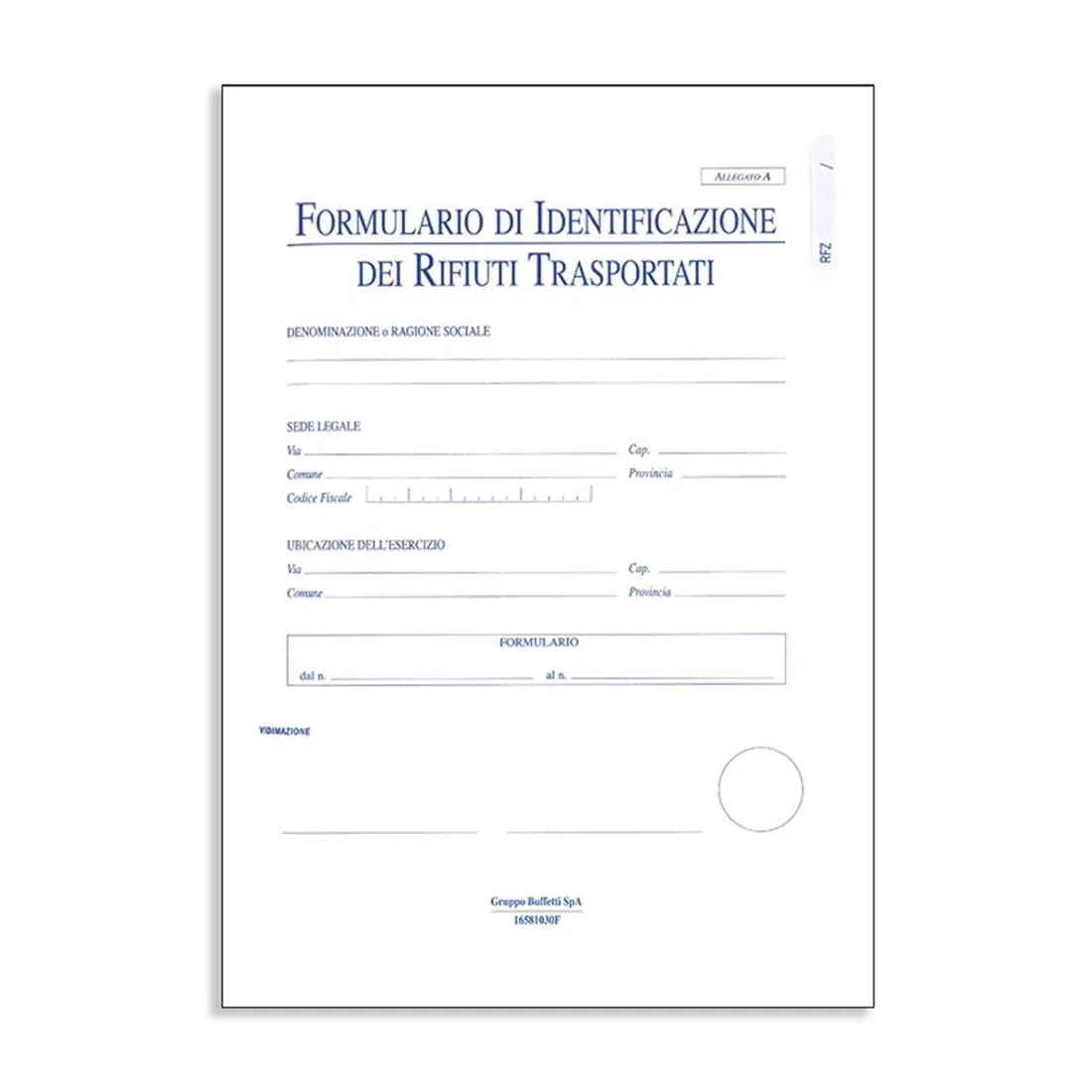 Confezione 5 pezzi Formulario Identificazione Rifiuti 25 moduli in 4 copie autocopianti in formato A4 Gruppo Buffetti OM16581030F