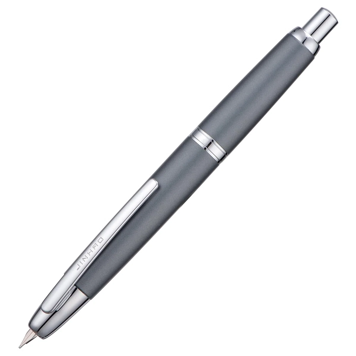 Jinhao 10 - Penna Stilografica a Pressione con Scatola, Pennino Retrattile Medio Grigio Metallo con Set Convertitore di Inchiostro (Clip Argento)