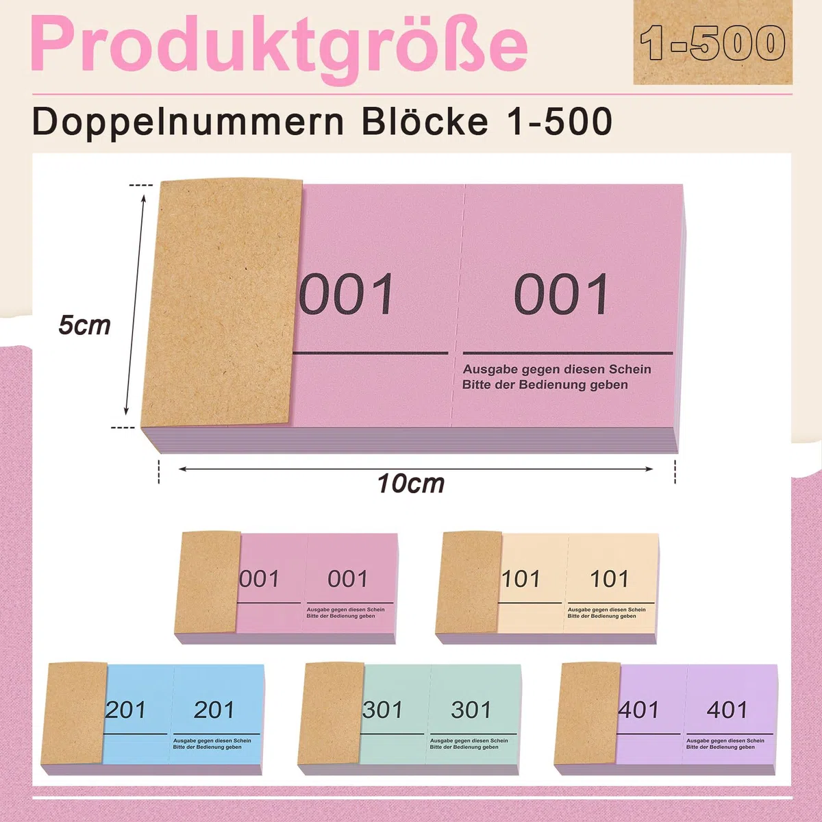 Nezyo blocchi Numerici numeri Doppi Blöck Numeri da 1 a 500 Numeri 5 Colori 5 x 10 Cm blocchi Numerici Per gettoni Guardaroba Strappi Numerati Biglietti Eventi Feste Fiere Lotterie(Colore Semplice,5)