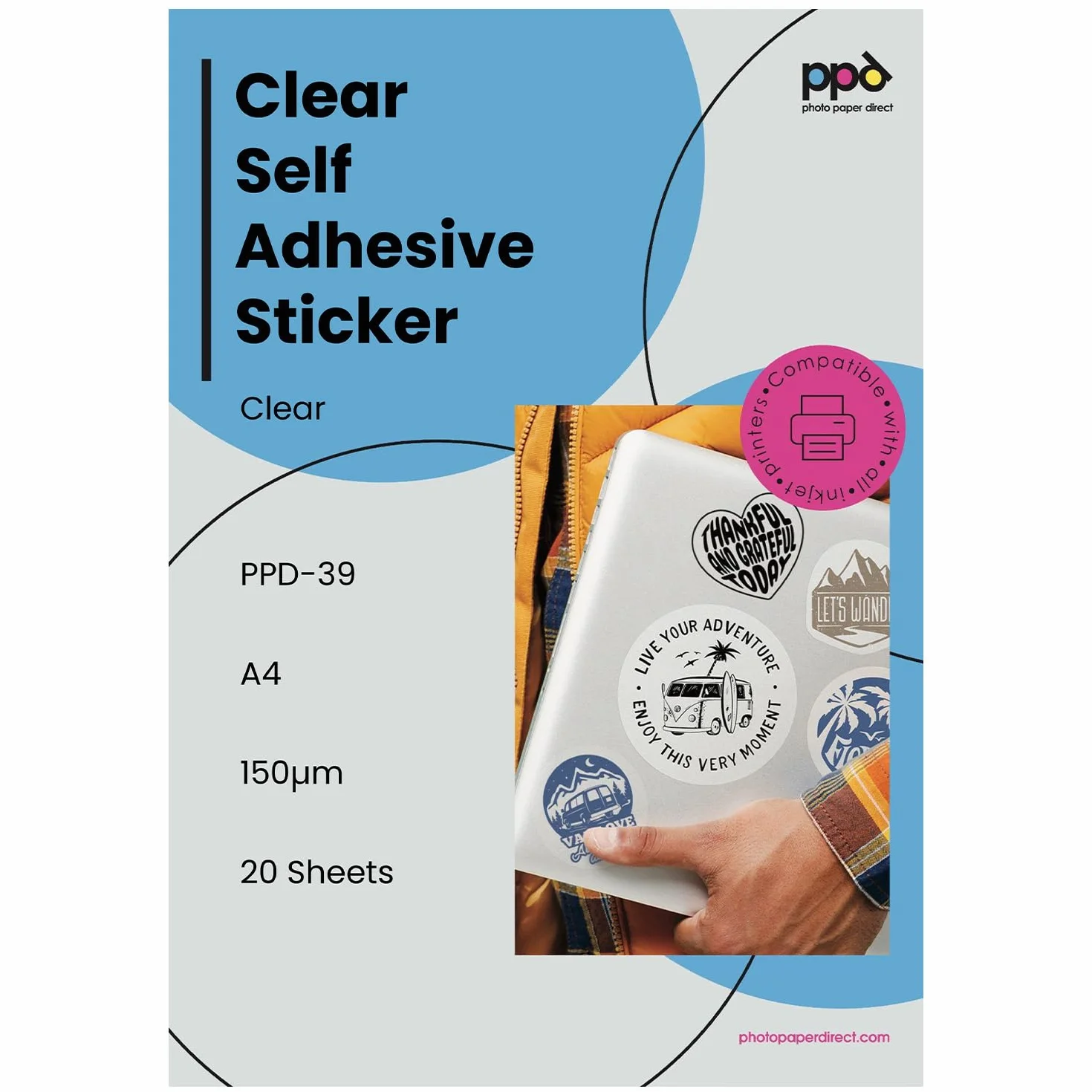 PPD A4 20 Fogli Di Carta Vinile Adesiva Trasparente Per Stampanti Inkjet - PPD-39-20