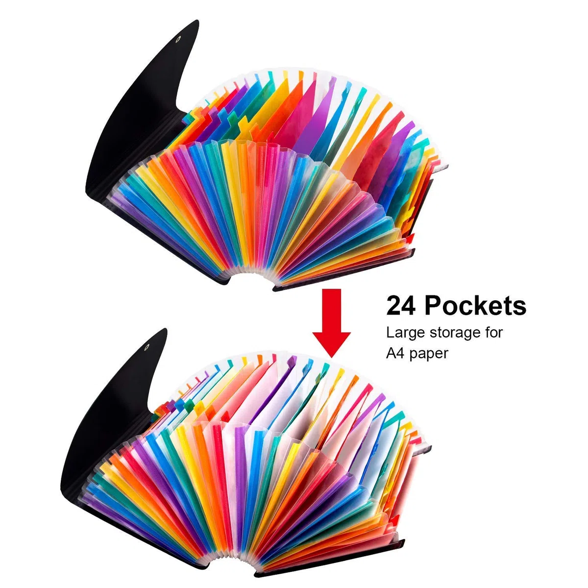 Cartella Portadocumenti A4, Porta Documenti Espandibile 24 Tasche, Portatile Fisarmonica Organizzatore per Casa Scuola Ufficio Viaggio (con Coperchio) (Nero)