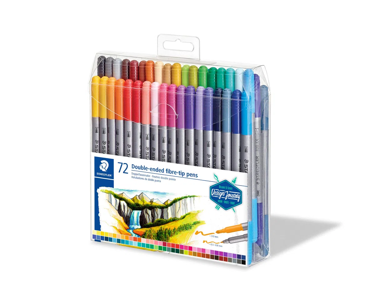 Staedtler - Set 72 Pennarelli Doppia Punta Sintetica Resistente e Precisa, Pennarelli Punta Grossa e Punta Fine per Tratti Sottili e Larghi, Brush Pen Pennarelli ad Acqua, Cancelleria Scuola e Ufficio