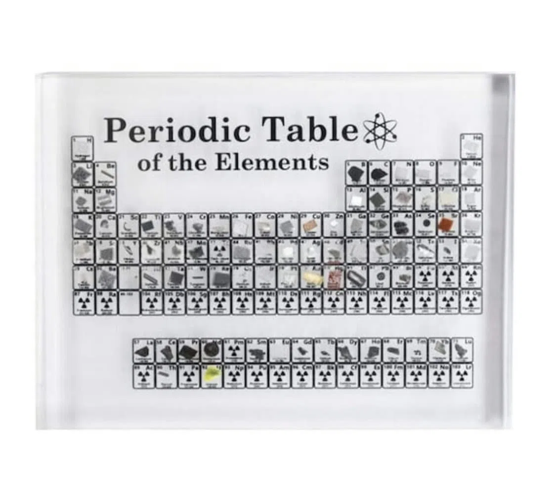 Mini Tascabile Tavola Periodica degli Elementi con 83 elementi reali incastonati, Set Elementi Tavola Periodica