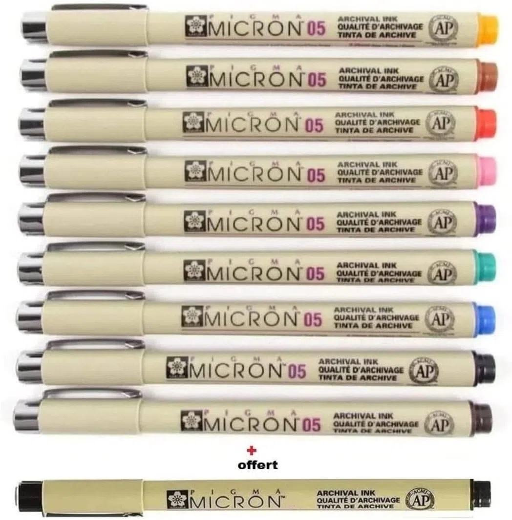 Pigma MICRON Sakura - Set di 9 colori, misura 05 + 1