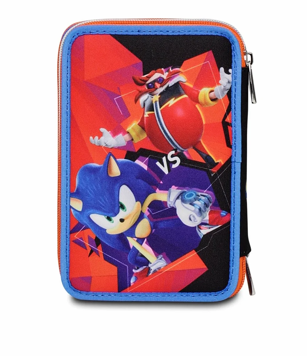Seven Sonic Astuccio Scuola Elementare 3 Scomparti, COME AND GET ME, Blu Rosso, Contenuto 43 pz, Completo di Matite, Penne, Pennarelli, Portapenne Scuola Bambino Elementari