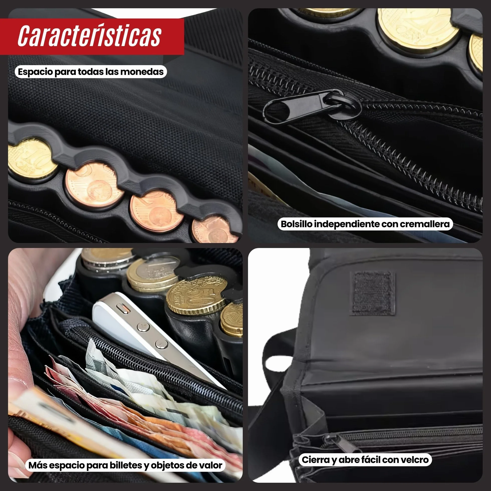 Portamonete e banconote + penna rilevatore banconote false | Marsupio barista e dispenser di monete per taxi, camerieri, venditori (nero + marsupio)