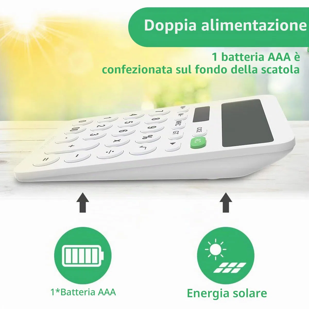 GUYUCOM Calcolatrice da tavolo per ufficio a 12 Cifre,Calcolatrice Tascabile con LCD Schermo e Pulsante Sensibile, Calcolatrice da tavolo in Due Energie（Solare+Batteria）