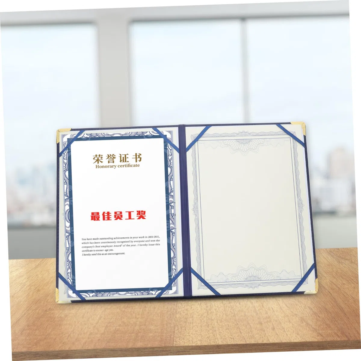 Copertina per Certificati e Premi in Pelle Pu Blu, Protezione Portatile Elegante per Documenti A3, per Presentazioni e Zaini