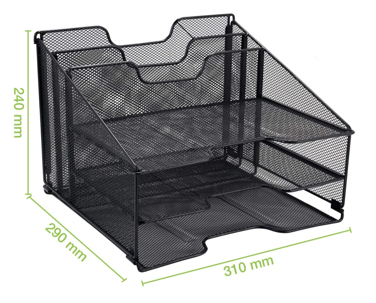 Techly 368062 Organizer da Scrivania a 3 Vassoi e 2 Sezioni Verticali Nero